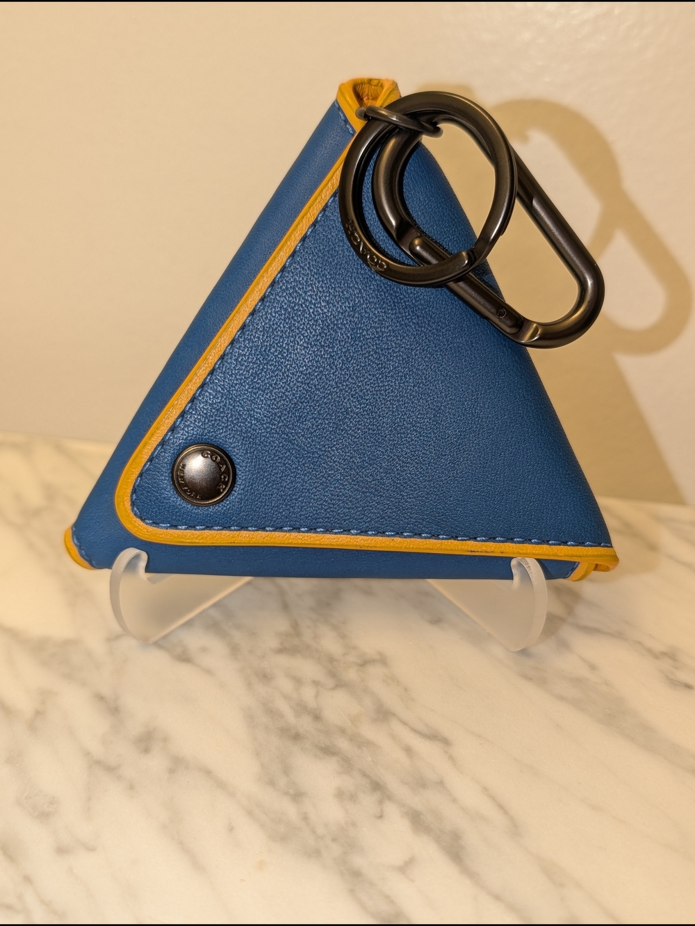 Coach Blue Leather Coin Pouch with Yellow Accent - Picture 2 of 6